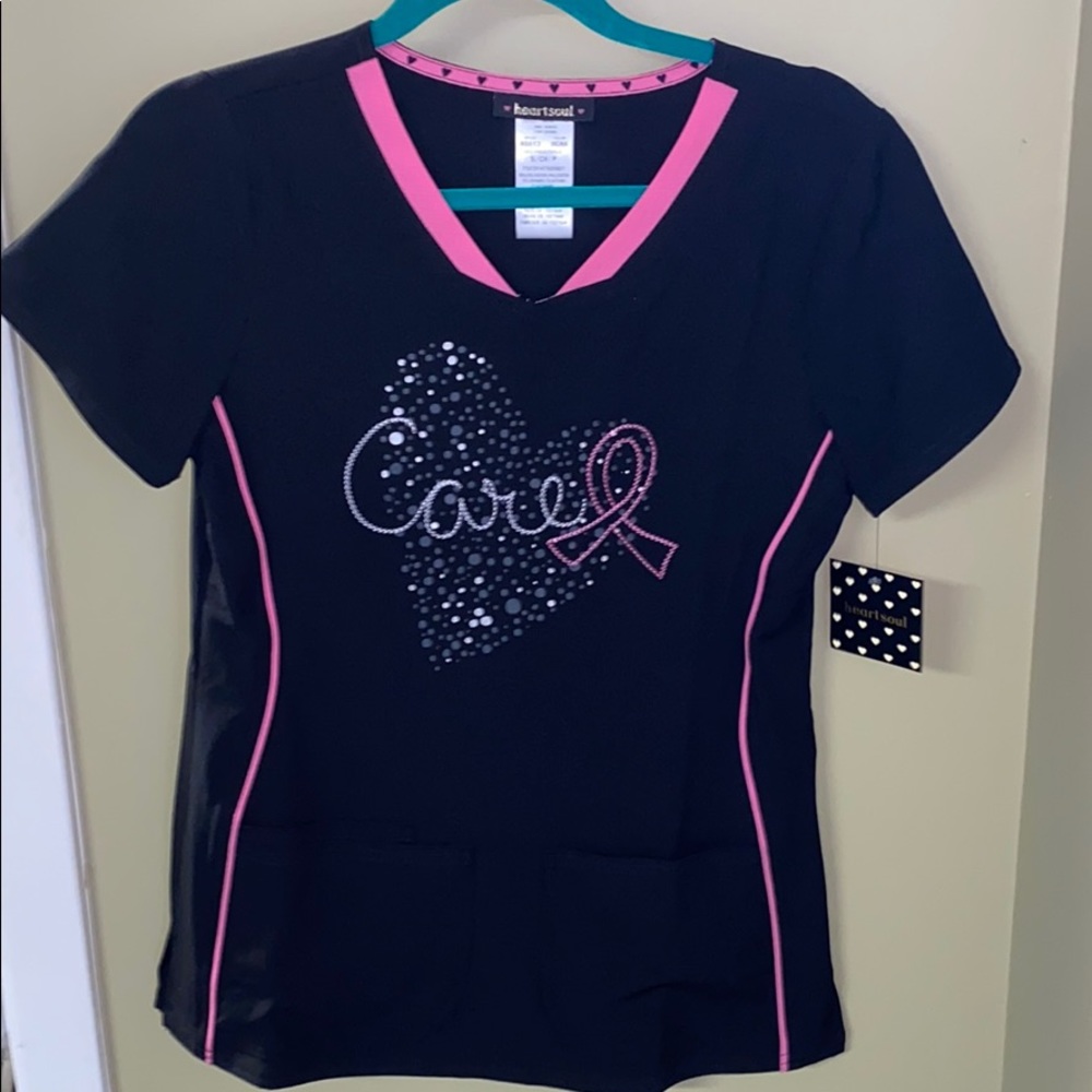 Heart&Soul Breast Cancer Awareness Scrub Top, NWT